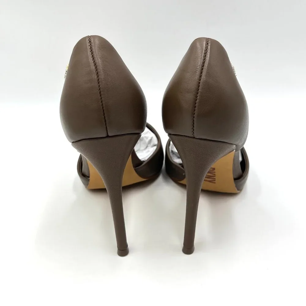DKNY‎ Size 6 Ruched Nappa Brown Leather Stiletto Point Toe Heels Pumps Shoes